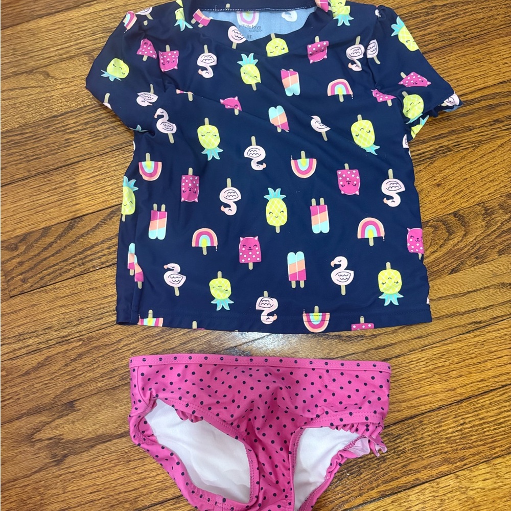 Simple Blue and Pink Rashguard Set for Fun Swimming